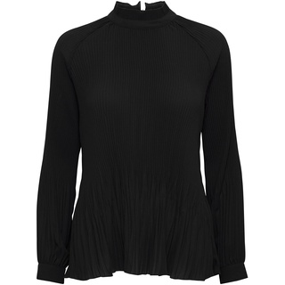 ICHI IHLARA LS Damen Lange Bluse Langarm Plissee Bluse mit Stehkragen hinterer Reißverschluss Regular Fit, Größe:XS, Farbe:Black (10001)