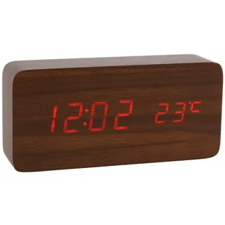 Lancoon HöLzerne Digitaluhr Multifunktions Led Wecker Mit Uhrzeit/Datum/Temperaturanzeige Und Sprachsteuerung Für Home Office Reisen AC11Brown_Red