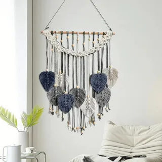 duisoad Makramee Wandbehang Blatt Quaste Wand Tapisserie Boho Macramé Leaf Wall Decoration Makramee Blatt Wanddeko für Schlafzimmer, Wohnzimmer, Wohnung, Hotel, Wanddekoration, 40x80cm