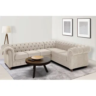 Home Affaire Chesterfield-Sofa »Chesterfield Ecksofa, auch in Leder L-Form« hochwertige Knopfheftung, langer Schenkel links oder rechts wählbar, beige