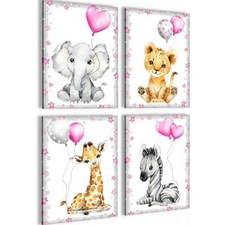 Novart Bilder Tiere - Fertig Zum Aufhängen - Kein Extra Rahmen benötigt - Wandbilder Set Kinderzimmer Mädchen - N016647a