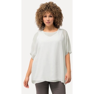 Ulla Popken Damen Chiffonbluse Blusen, Schneeweiß, 58-64