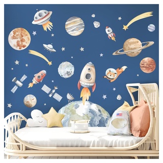 DEKO KINDERZIMMER Wandsticker Planeten Weltall Wandtattoo Babyzimmer Sonnensystem Sterne Wandaufkleber Raketen Weltraum Kinderzimmer selbstklebend DK1133-05