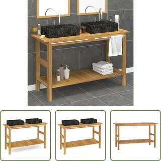 The Living Store Waschtisch mit Schwarzen Marmorbecken Massivholz Teak - Schwarz
