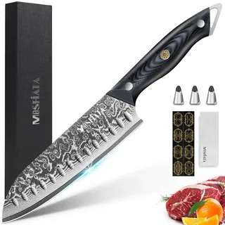 MOSFiATA Damast Santoku Messer Damastmesser Kochmesser Damaststahl Küchenmesser 18cm mit G10 Griff