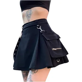 Festival Outfit Damen Rave: Gothic Erwachsene Modern High Waist Punk Rock Trachtenrock Sexy Elegant Curvy Kurz Skirts Rock Große Größen Glitzer Festival Outfit Rave Outfit