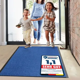 Floordirekt Schmutzfangmatte Monochrom | viele Größen, viele Farben | Länge auf Maß | rutschfeste waschbare Fußmatte (Blau, 120 x 200 cm)