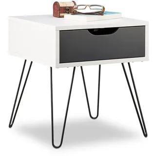 Relaxdays Nachttisch mit Schublade 40 x 40 x 44 cm Grau/Schwarz-Weiß