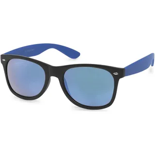 Stylebreaker "Nerd Sonnenbrille mit Rechteckigen Gläsern, klassisches Retro Design 09020039 - schwarz, blau matt, glas blau