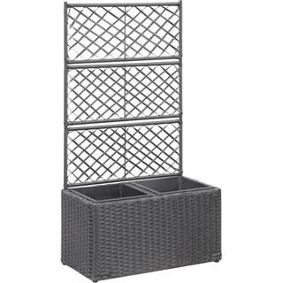 Hochbeet mit Rankgitter 2 Töpfe 58×30×107cm Poly Rattan Schwarz - Schwarz
