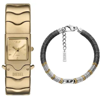 Diesel Herren-Edelstahl-Quarz-Dreizeigeruhr und Schmuck-Set