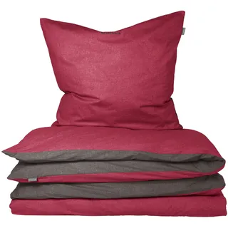 SCHIESSER Doubleface Melangeeffekt Rot/Dunkelgrau 155 x 220 cm + 80 x 80 cm