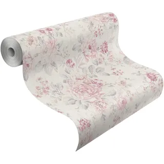 Rasch Textil Rasch 516029 Selection Vliestapete , Mehrfarbig (Floral Rosa/Creme/Silber), 10,05 x 0,53 m