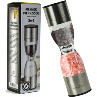 Karl Hausmann 2in1 Salz-/Pfeffermühle, Salzmühle aus Edelstahl, mit verstellbarem Keramikmahlwerk, Handmahlwerk, Silber