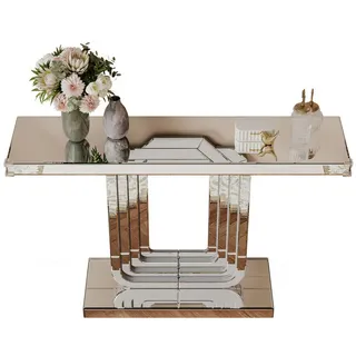 Modfu Konsolentisch aus Glas und MDF 120x30x76 cm Silber mit Spiegelfläche, U-Gestell und Kippschutz , Silberfarben , Holzwerkstoff , 120x76x30 cm , Wohnzimmer, Wohnzimmertische, Konsolentische