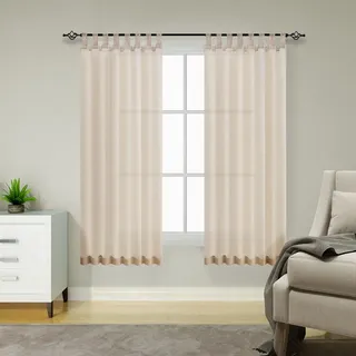 TOPICK Schlaufenschal 2er Set Gardinenschals Vorhänge H175xB140 Khaki | Leinenoptik Schlaufengardinen Wohnzimmer modern Schlaufenvorhang Vorhänge Schlafzimmer Curtains Living Room übergardinen