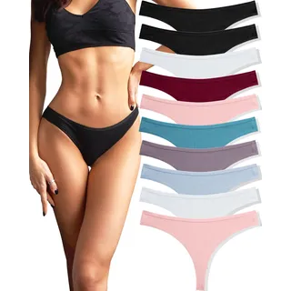 FINETOO 10er Pack Strings Set Tangas Damen Baumwolle Unterhosen Sexy Unterwäsche für Frau Lingerie Sexy for Women Dessous Thong Mehrpack S-XL