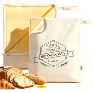 Bienenwachsbeutel Brot -2 X Breite Reißverschluss-Zugangs Brotbeutel für selbstgebackenes BrotIdealer Brotsack, Brötchenbeutel, Brot Backen Zubehör Brotsackerl Brottasche Aufbewahrun