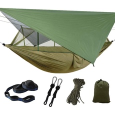 Dyna-Living Hängematte Outdoor, Ultraleichte Moskito Netz Camping Hangematten Outdoor mit Sonnenschutz, Hängematte 2 Personen 200kg Tragfähigkeit (260 x 140 cm) - Armeegrün