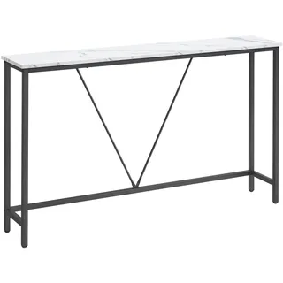 VASAGLE Konsolentisch, Flurtisch schmal, Sofatisch, Beistelltisch für Wohnzimmer, Flur, Eingangsbereich, einfache Montage, marmorweiß-tintenschwarz LNT020W01