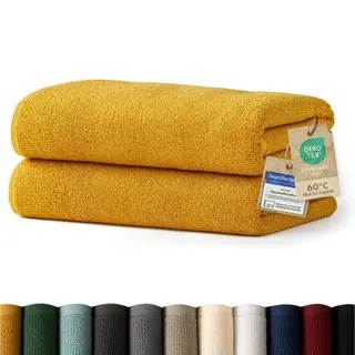 Blumtal Premium Frottier Handtücher Set 2 teilig 100% Baumwolle - Oeko-TEX zertifiziertes Badetuch 2X (70x140 cm) - Ultra saugstarkes Frottiertücher Set waschbar °60 - Towel - Handtuch Gelb