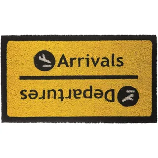 Fisura - Fußmatte außen "Arrivals/Departures" aus Kokosnuss mit rutschfester PVC-Rückseite. Lustige welcome Fußmatte. Handbemalt. Größe: 70 cm x 40 cm.