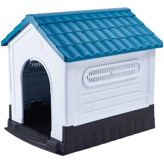 Lanco - Zwinger für kleine Hunde. Innen- und Außenbereich mit Lüftungsgittern. Widerstandsfähiges Material. 68x55x66cm. Blau und weiß.