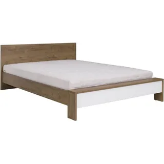 Furniture24 Bett Latika Bettrahmen Bettgestelle 160x200 cm Ehebett mit Latterost und Gepolstertes Kopfteil Burgund Eiche / Weiß - Weiß