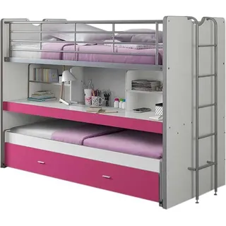 Hochbett Bonny 80 mit Schreibtisch und Bettkasten - pink - Rosa