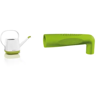 Lechuza YULA Gießkanne, Hochwertiger Kunststoff, Weiß/Pistaziengrün, 1,7 l Fassungsvermögen, Mit Tropfschutz, 13870 & Gießkannenaufsatz PICO, Grün, bis Ø 28 cm, 19916