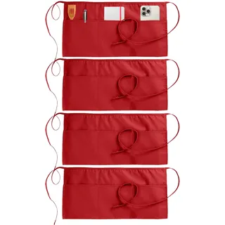 Utopia Wear Servierschürze mit 3 Taschen, Taillenschürze für Kellner, 30,5 cm, 4 Stück, Rot/Ausflug, einfarbig (Getaway Solids), 24x12 Inch (Pack of 4)