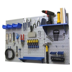 Stecktafel-Organizer, Wandsteuerung, 1,2 m, Metall-Stecktafel, Standard-Werkzeug-Aufbewahrungs-Set mit grauem Werkzeugbrett und blauem Zubehör