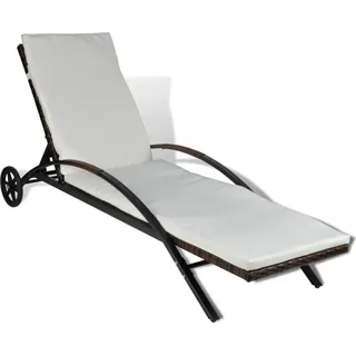 vidaXL Sonnenliege mit Polster & Rollen Poly Rattan Braun - Weiß