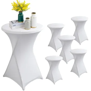 YFZYT Weiß Stehtisch Hussen Ø80-85cm, 6 Stück Stretch Hussen Stehtische, Maschinenwäschbar, Verstärkung im Fußbereich, Stehtischhussen Geeignet für Hochzeit, Bars, Restaurants, Ausstellungen
