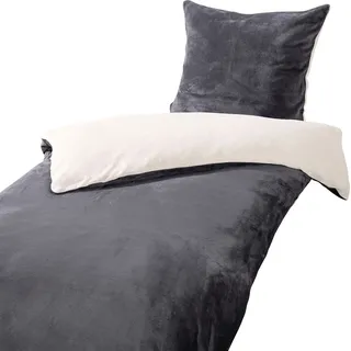 heimtexland ® Teddy Flanell Wende Bettwäsche Plüsch Bezug 80x80 I 200x135 Super Soft mit Cashmere Touch Oberfläche Typ751 Creme - Creme