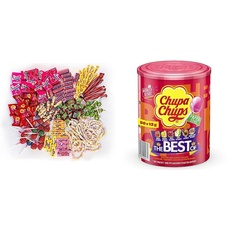 Chupa Chups Kinder Süßigkeiten Mix, 150-teilig mit Lollis & Best of Lutscher-Dose, enthält 50 Lollis in 6 Geschmacksrichtungen wie Cola