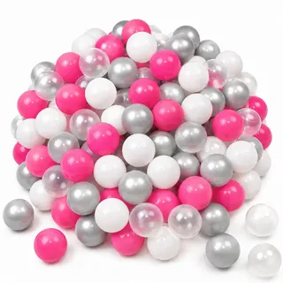 Littletom Bällebad-Bälle 200 Stück, Pink/Grau/Weiß/Transparent, 5.5 cm , Kunststoff , Rund , 5.5x5.5x5.5 cm , unisex , Spielzeug, Sonstiges Spielzeug