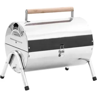 vidaXL Tisch-Holzkohlegrill Edelstahl Silber