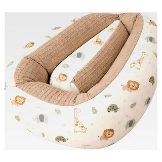 Baby Bettschlange Waffelpique Beige mit Löwe, Giraffe, Elefant - XXL 300x13cm - Handgefertigt in Bayern