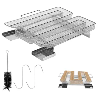 Kaltrauchgenerator Edelstahl 22,5 x 22,5 x 5 cm, Kaltraucherzeuger für Räuchern und Grill, inklusive 2 Haken und Bürste