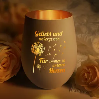 Trauergeschenk Trauerlicht Windlicht mit Gravur-Für Immer in unserem Herzen,Trauerkerze, Grab Deko, Trauer Geschenke, Trauerlicht, Trauergeschenke für Hinterbliebene, Trost Geschenke Trauer - Weiß