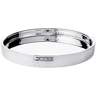 EDZARD Tablett Alaska (ø 32 cm) rund, Edelstahl gehämmert hochglanzpoliert, Serviertablett, Dekotablett