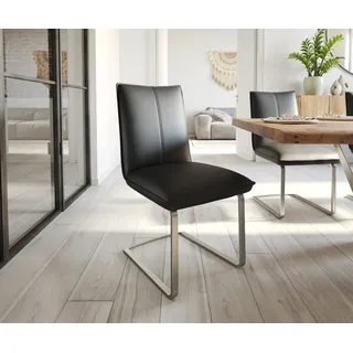 DELIFE Freischwinger Lelio-Flex Echt-Leder Schwarz Freischwinger flach Edelstahl Taschenfederkern - Schwarz