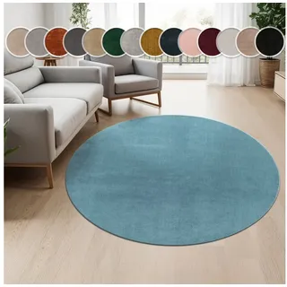 Paco Home Teppich »Cadiz 630« rund 14 mm Höhe Kurzflor, Uni-Farben, besonders weich, waschbar, Wohnzimmer, blau