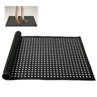 MYOYAY Gummimatte, Meterware Ringgummimatte Antirutschmatte Schmutzfangmatte 90x150 cm rutschfeste Gummi Drainage Fußmatte Outdoor Wabenmatten für Küche Bad Terrasse Garage Gärten, Schwarz
