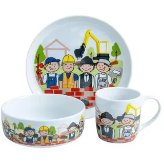 Van Well Kindergeschirrset , Multicolor, Weiß , Keramik , 3-teilig , Personen , lebensmittelecht , Füttern, Kindergeschirr & Kinderbesteck