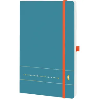 Chronoplan Buchkalender Kalendarium 2026 (Terminplaner A5 (135x210mm) mit Softcover, Wochenplaner, 1 Woche = 2 Seiten, mit Stiftschlaufe, Einmerkband, Gummiverschluss) Elementary, Petrol