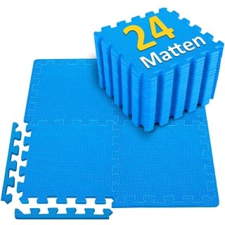 Bodenschutzmatte Fitness Set- 24 Puzzlematte - Eva Sportmatte Fitnessmatte rutschfest, Bodenmatte für Fitnessraum&Fitnessgerät, Fallschutzmatten Outdoor&Pool Unterlegmatte, Blau