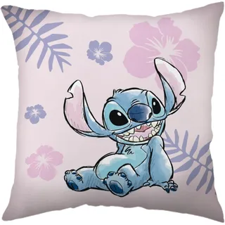 Stitch Kinder Dekokissen 35x35 cm Zierkissen mit kuscheliger Polarfleece-Füllung und weichem Polyester Kissenbezug. Hochwertiger beidseitiger Druck. Kuschelkissen Lilo und Stitch Geschenke.