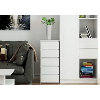 home collective Kommode mit fünf Schubladen, elegant, für minimalistische Innenräume, 92 cm hoch und 40 cm breit, Wohnzimmer, Schlafzimmer, Flur, Schrank, Sideboard, Highboard, viel Stauraum, weiß
